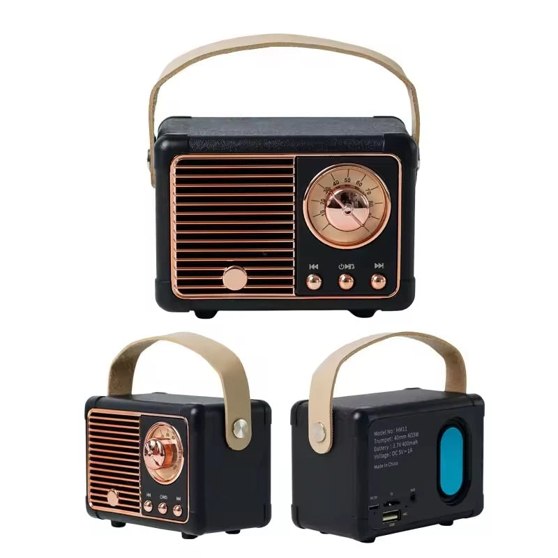 Creative Gift Mini Wireless Retro Speaker FM Radio USB Music Player Portable Classic BT Speaker with Handheld Desktop Decoration