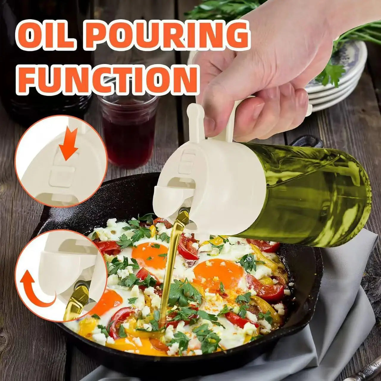 16oz BBQ Cooking Jar Kitchen Salad Barbecue Air Fryer Oil Dispenser Bottle 2 in 1 Olive Oil Sprayer Glass Botlles