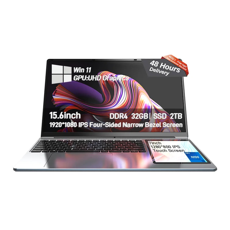 CPU N100 Business Laptops 15.6Inch + 7inch Dual Screen Laptop Touchscreen 1920x1080 IPS Brand New Bulk Purchase Computer Pc