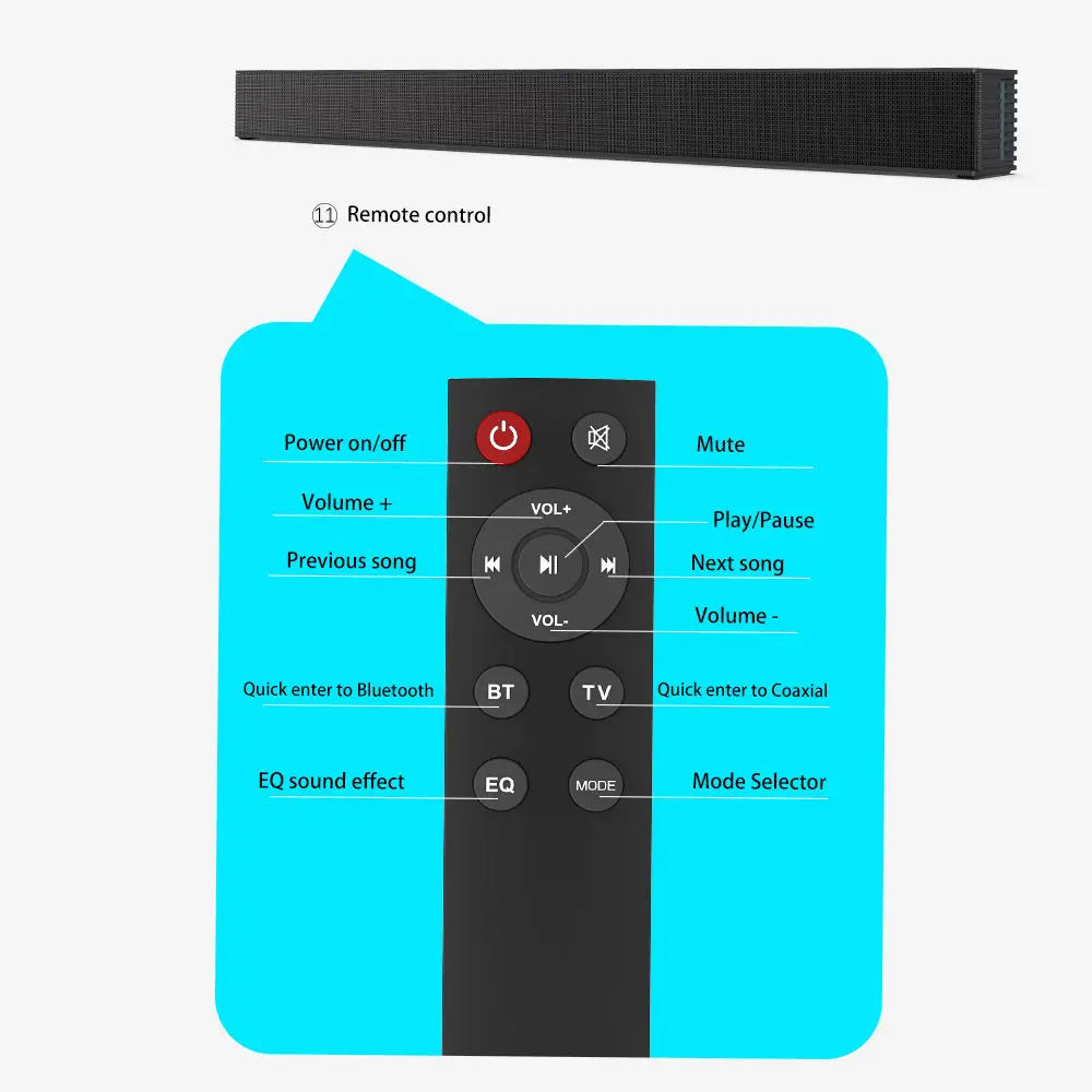 Sound Bar with FM for Smart TV, 40W Wireless Speaker Soundbar Home Theater Surround Sound System, Wall Mount, Aux, RCA , BS-18B