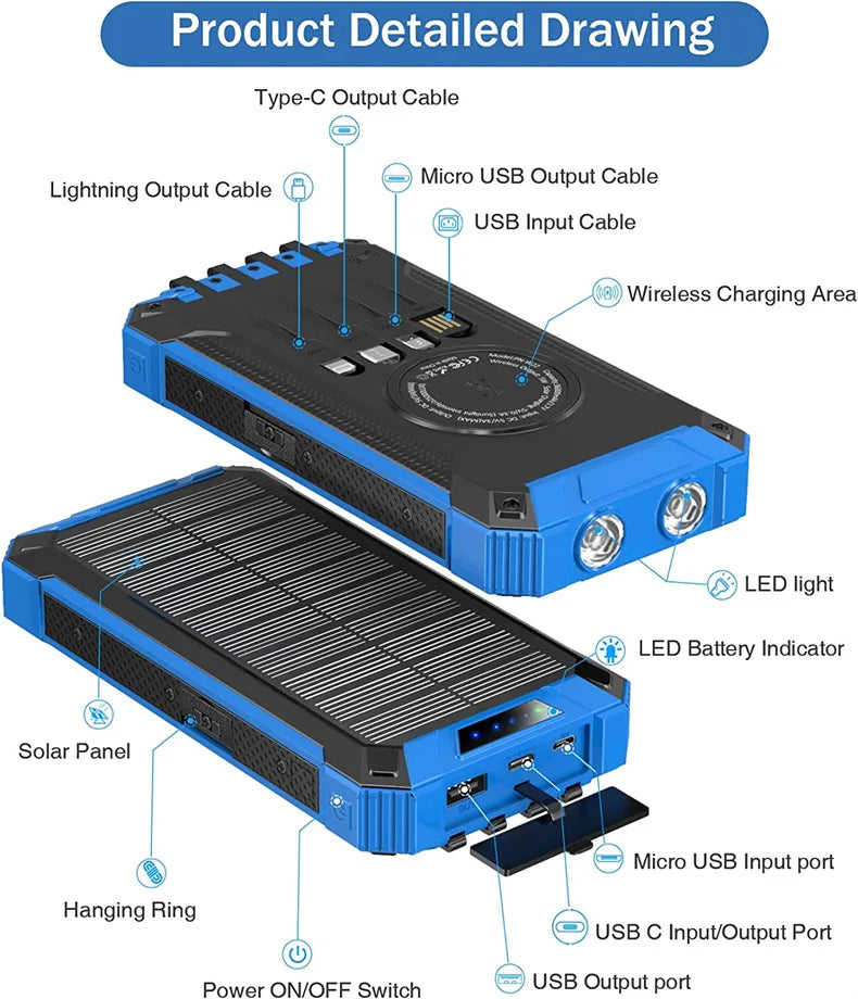 OEM ODM Type-C USB Air Charger Laptop Portable Solar Panel Power Station High Solar Energy Storage Batteries Power Bank