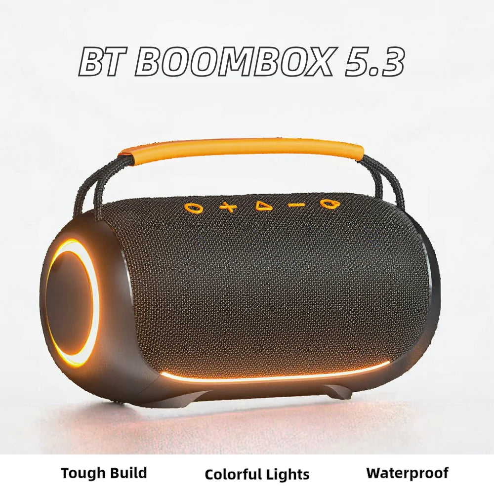 Portable Wireless for Bluetooth Speakers BT 5.3 Sound Boombox with RGB LED Lighting 40W Output Waterproof Outdoor Subwoofer