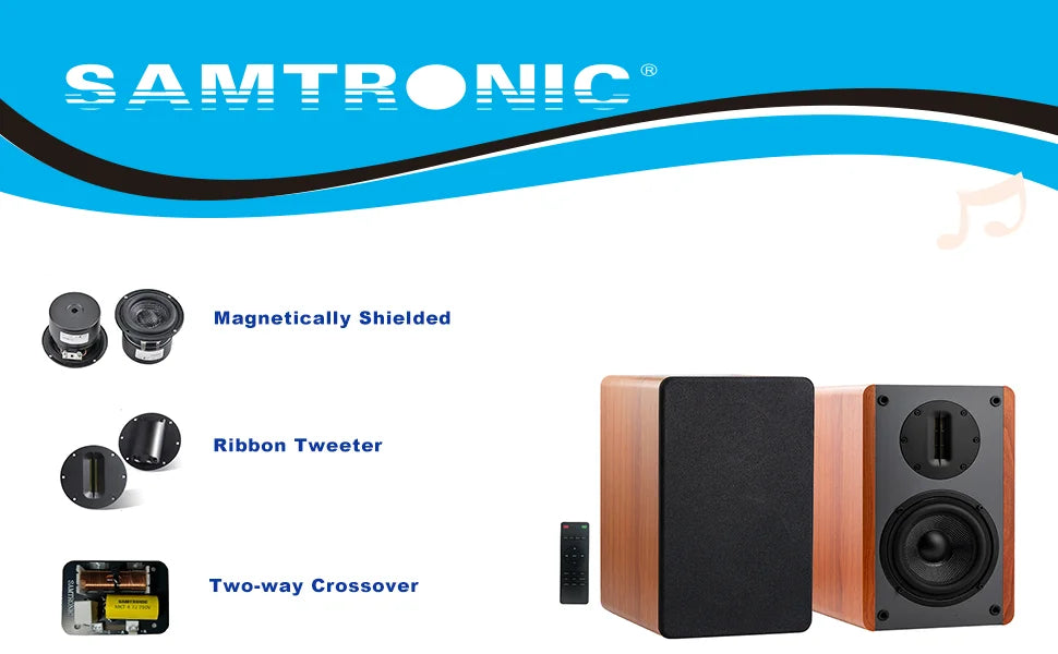Samtronic Hi-Fi Mini Bluetooth Bookshelf Speaker with Bass Control Desktop Stereo Audio System for Home Theater System