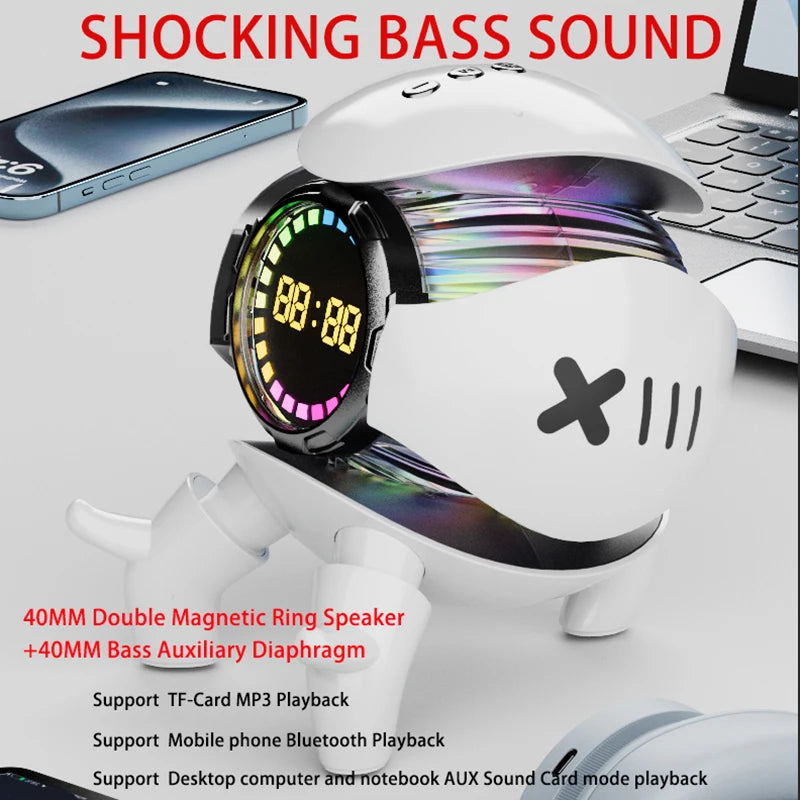 Multifunctional M10 Bluetooth Audio Fashion Mecha Monster Bluetooth Speaker with TWS Interconnect FM Radio TF Card Clock Display