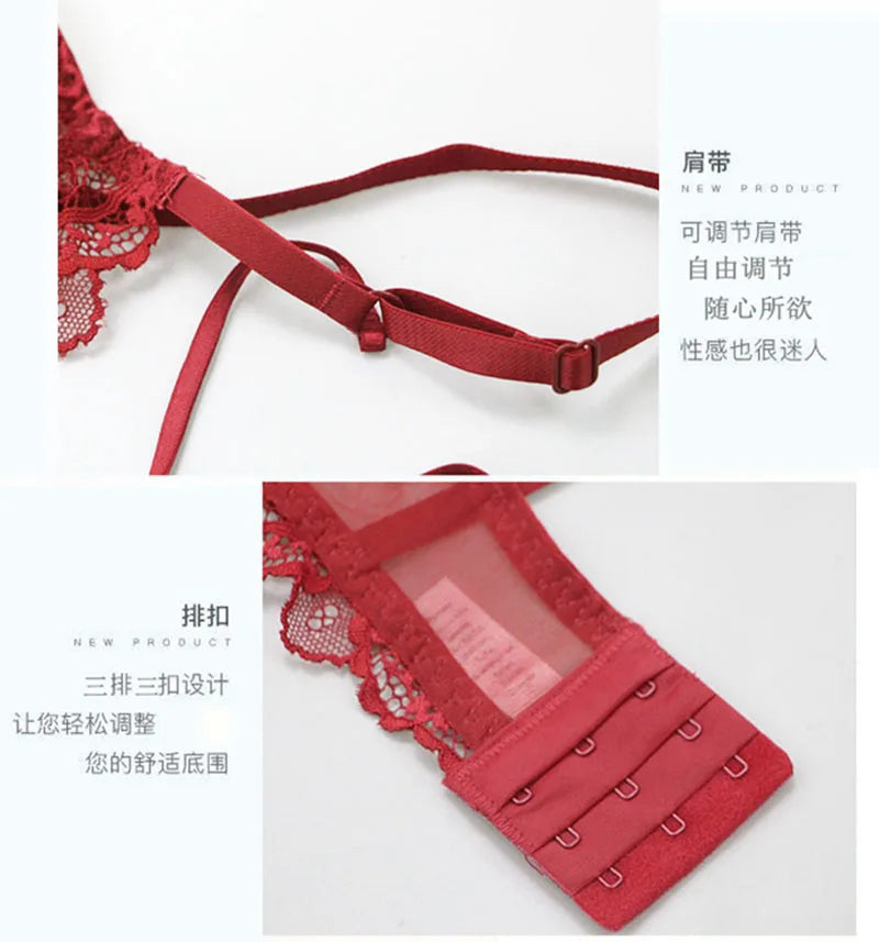 2021 New Ultra-Thin Thick Bra Panty Sets 34/75 36/80 38/85 40/90 42/95 BCD Cup Embroidery Female Underwear Plus Size Lingerie