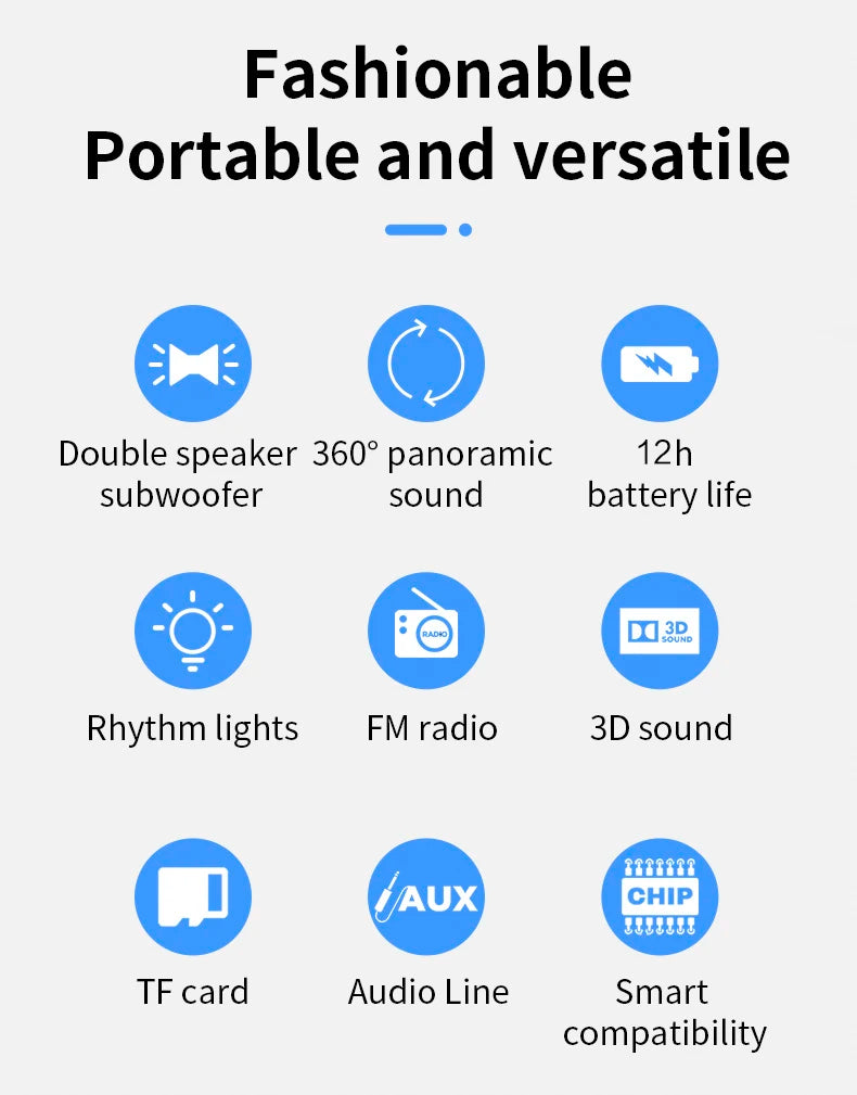 Outdoor Wireless Speakers RGB LED IPX7 Waterproof TF USB Reader FM Radio Dual 8W Rich Bass Portable Bluetooths Speaker