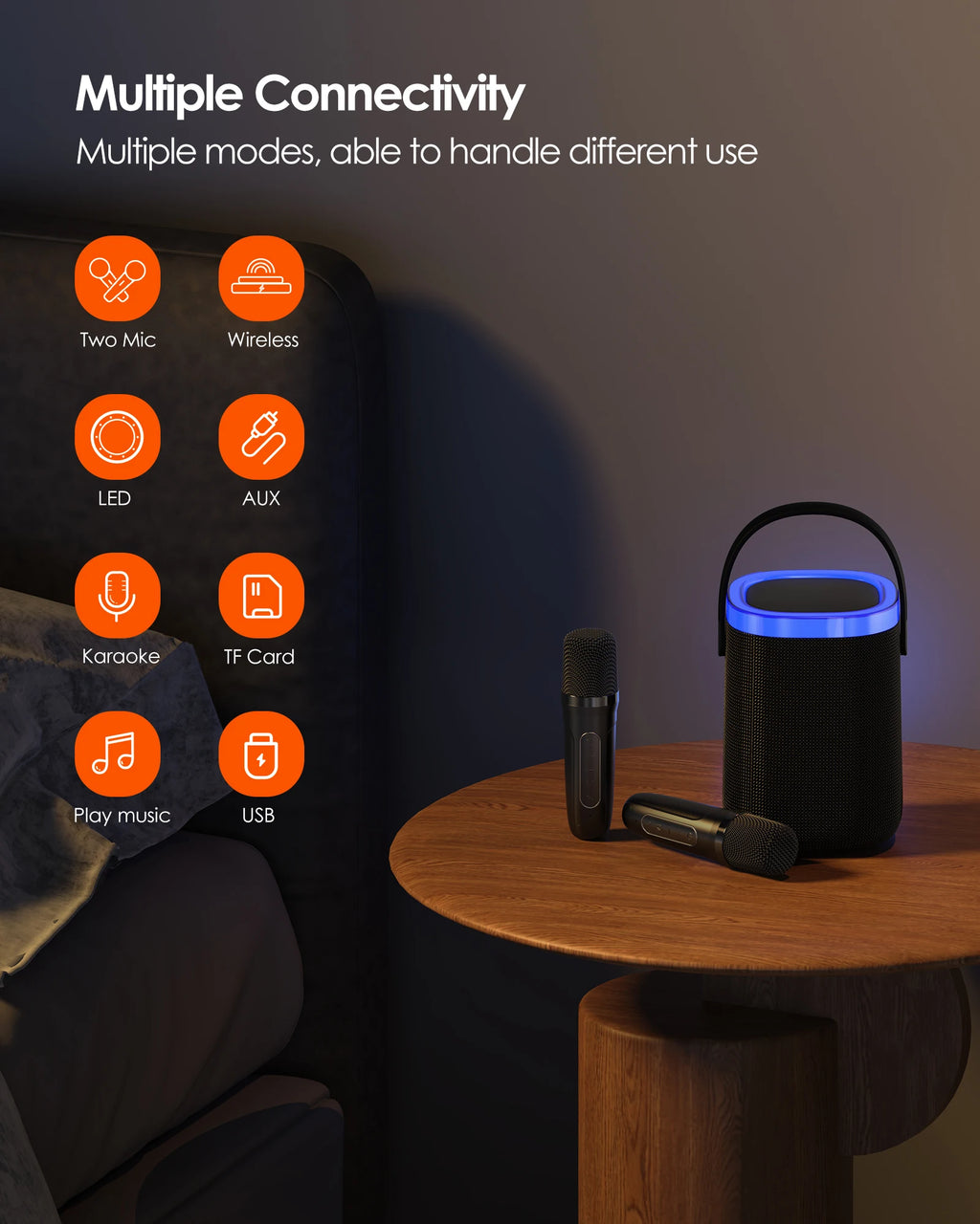 Karaoke Machine,Portable Bluetooth Karaoke Speaker with Dual Wireless Microphones, Dynamic RGB Party Lights