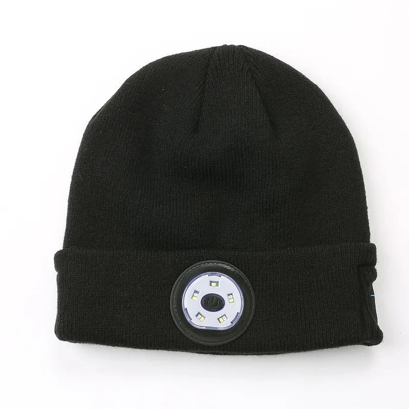 Warm Beanie Bluetooth 5.0 LED Hat Wireless Stereo Headset Music Player with MIC for Handsfree Support Dimming Rechargeable