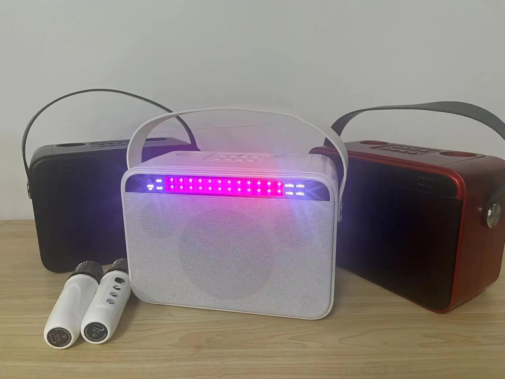 Wireless Bluetooth Microphone with Remote Control Portable Handheld Speaker Karaoke Machine Style for Kids Colorful LED Light