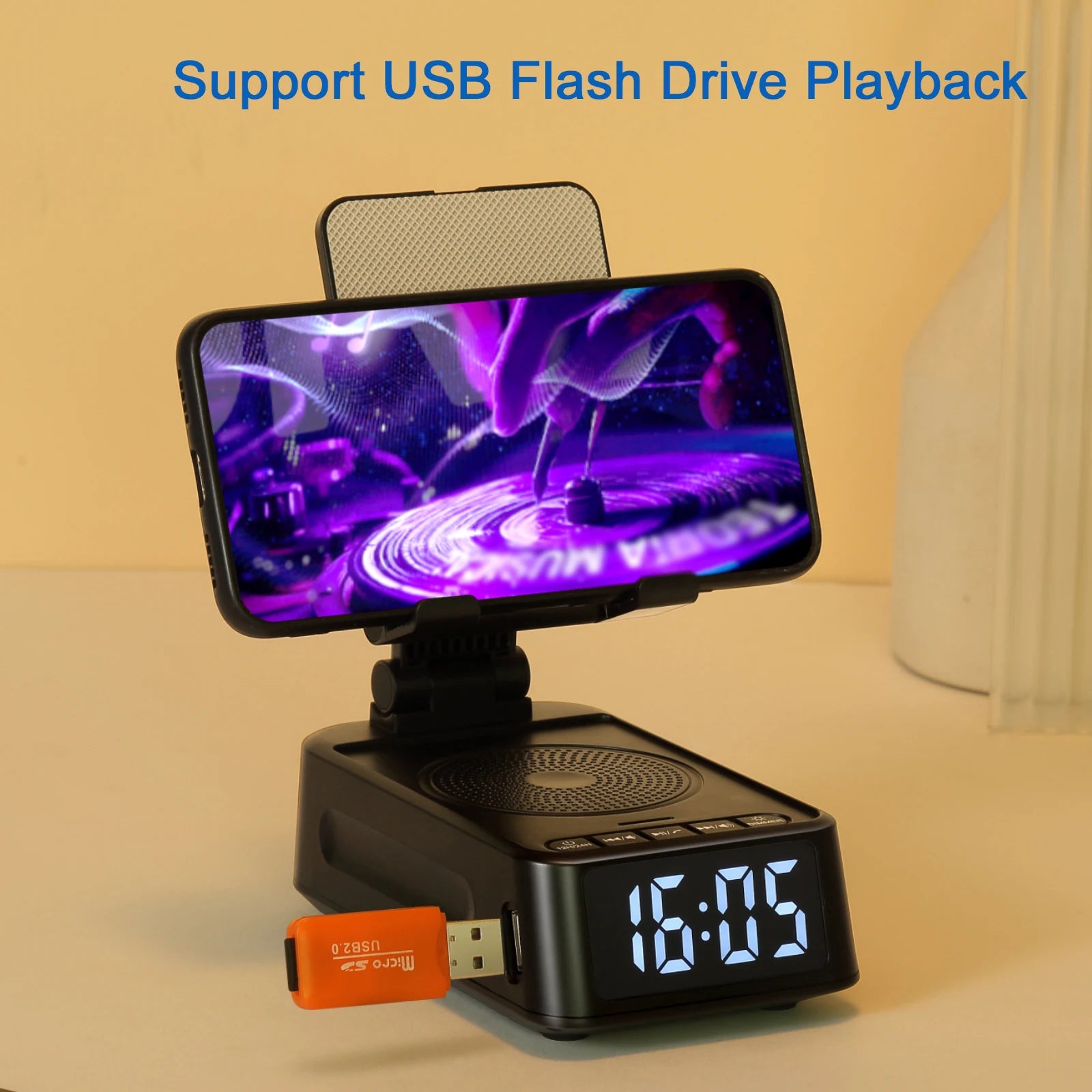 Cell Phone Stand with Wireless Speaker and Anti-Slip Base HD Surround Sound Perfect for Home  with Blue Tooth Speaker for Desk
