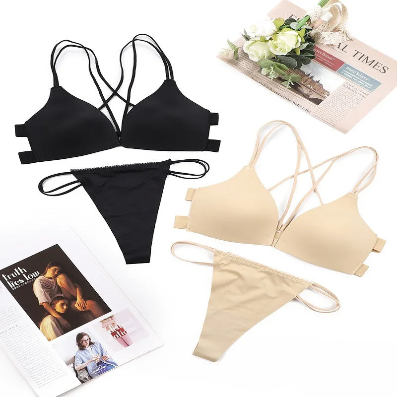Women Bra And Panties Set Sexy Backless Set Sexy G-String Seamless Bra Thong Sexy Lingerie Set Top Underwear Intimates