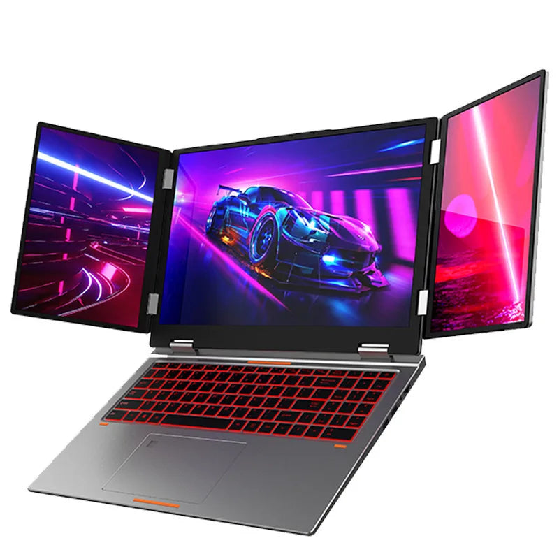 New Three-Screen Metal Laptop Core I7 English Stock Trading Computer Foldable Extended Screen Portable Office Finance
