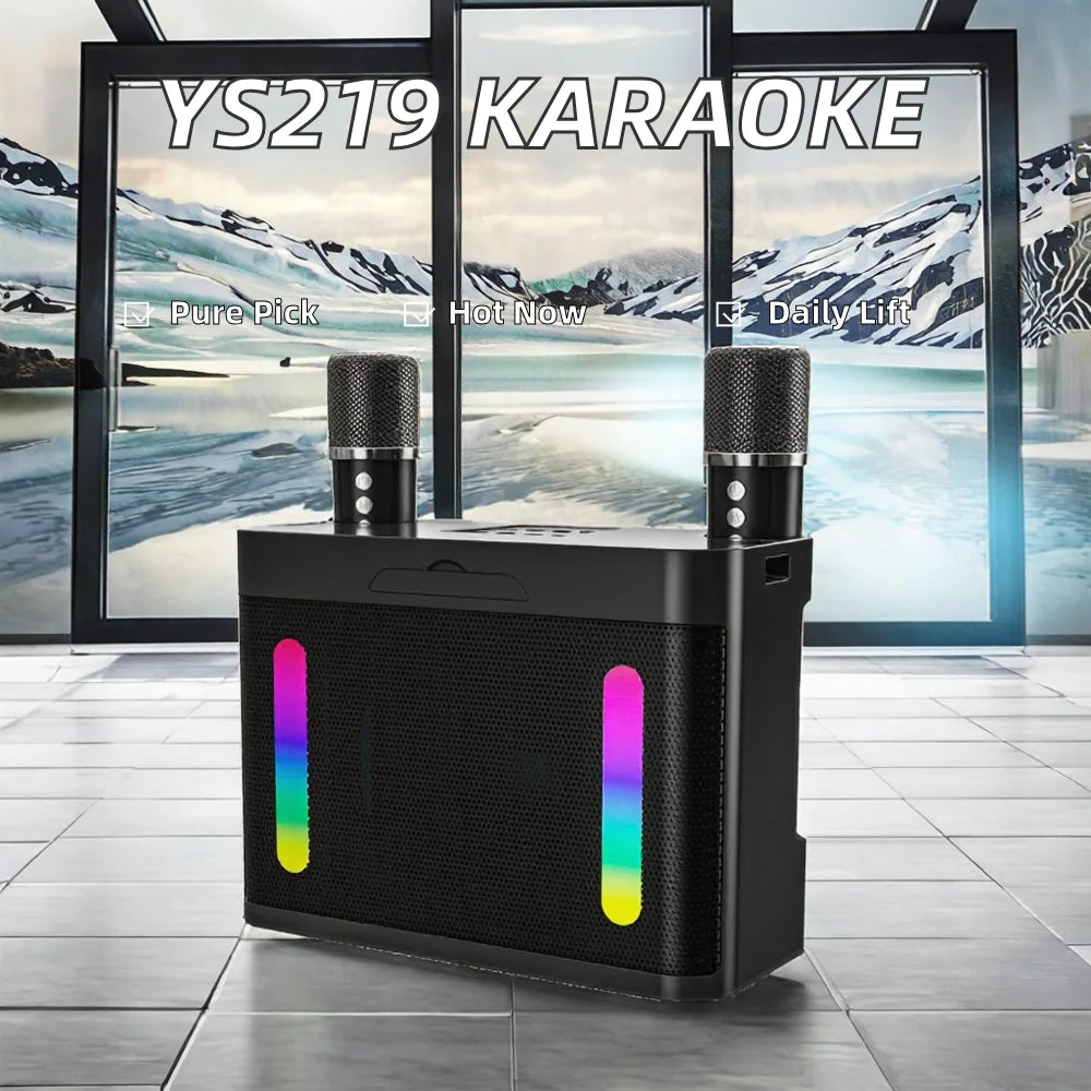 YS219 Portable Karaoke Machine for Bluetooth 2 Wireless Microphones HD Sound PA System RGB Amplifier Handle for Home Theatre
