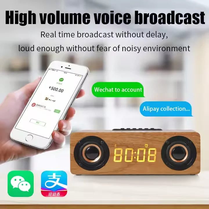 Custom 5.1 BT Smart Wireless Speakers with Surround Sound High-Fidelity Bass Mini Wooden WiFi Alarm Clock with Wireless Charging
