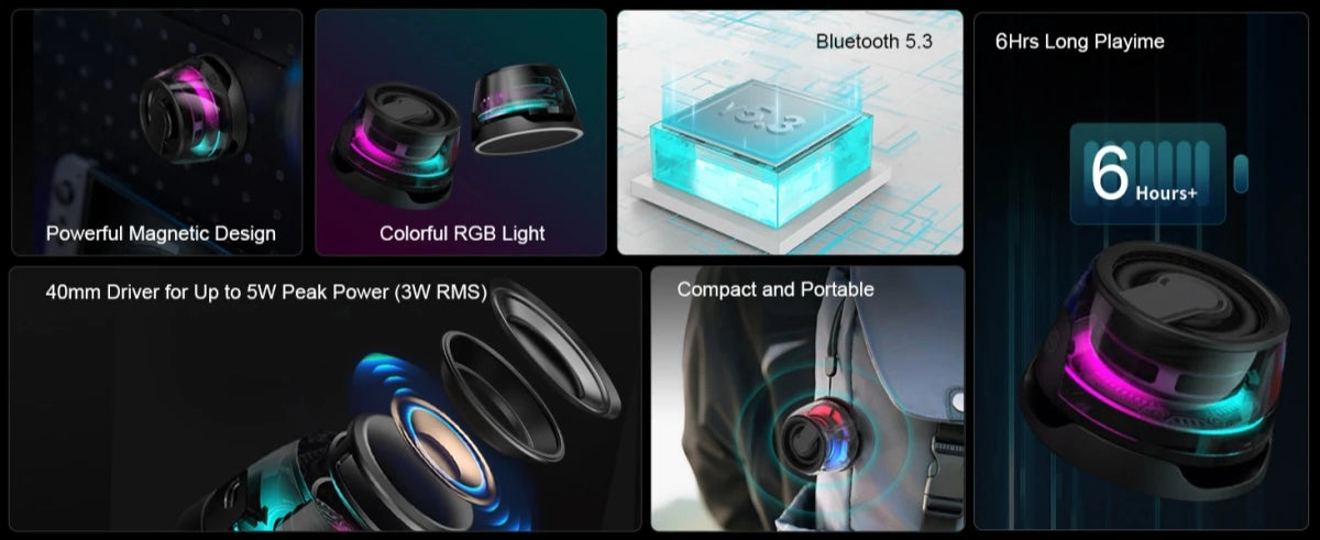 Magnetic Portable Speaker BW200 Mini Sound Box BT5.3 RGB Lighting Phone Holder True Wireless Speakers
