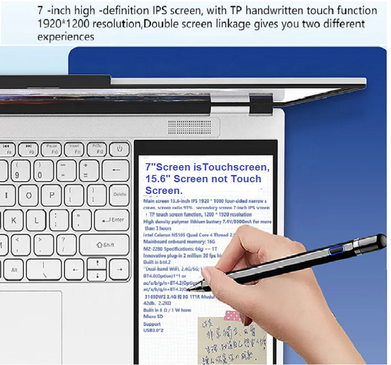 Brand New Dual Screen Laptop 15.6 Inch 7 Inch Touch Screen Intel N95 16GB 1TB SSD Gaming Business Office US Backlit Keyboard