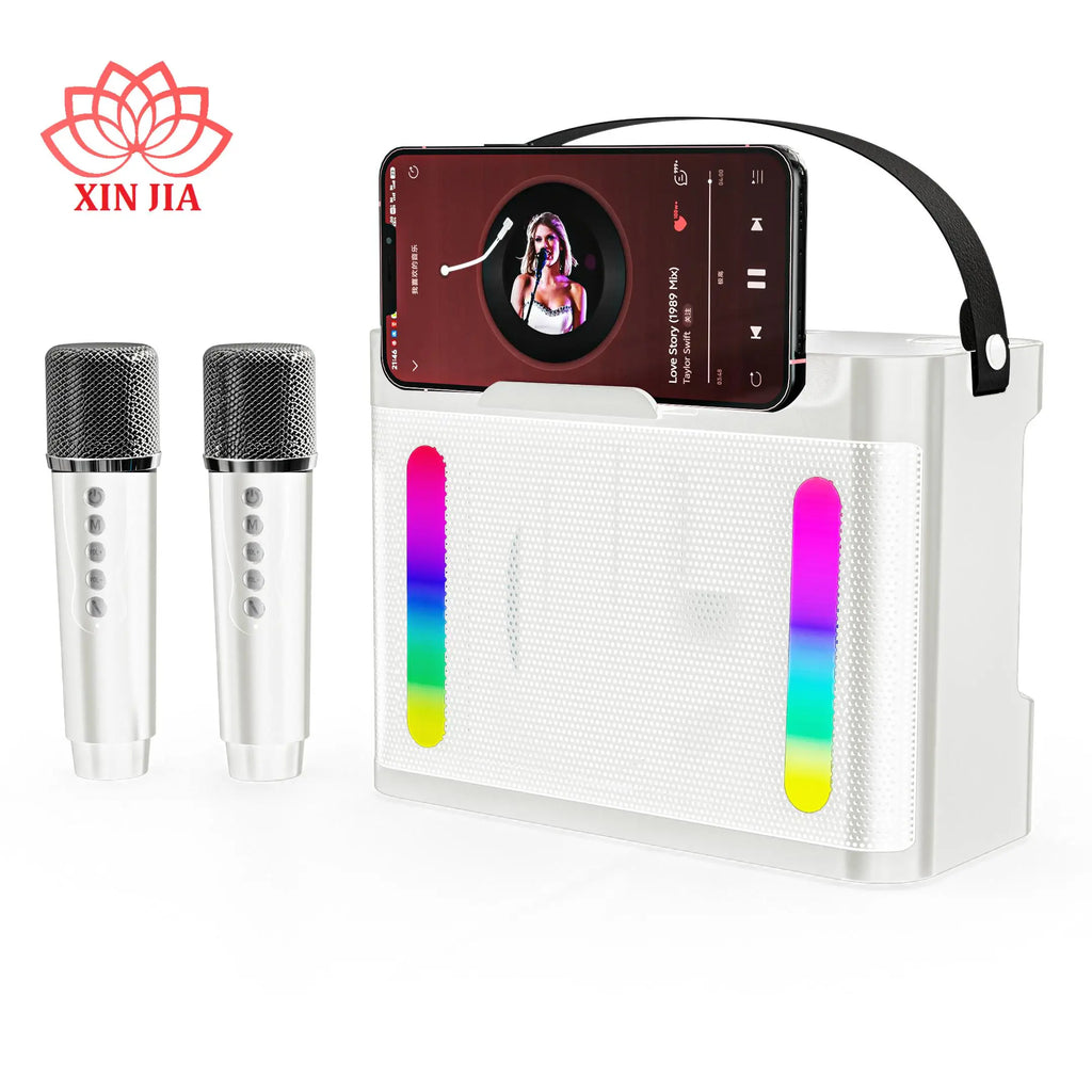 YS219 Portable Karaoke Machine for Bluetooth 2 Wireless Microphones HD Sound PA System RGB Amplifier Handle for Home Theatre