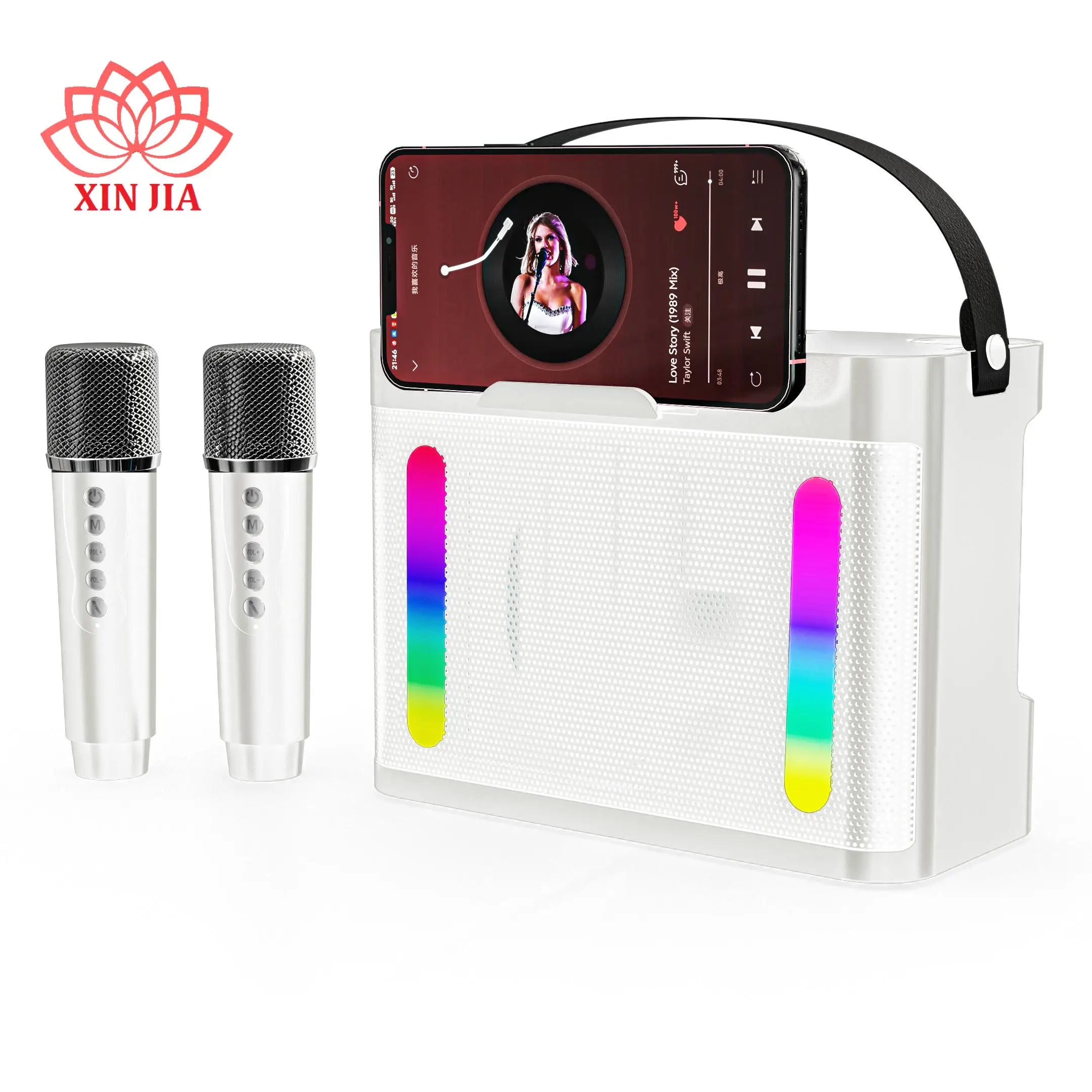 YS219 Portable Karaoke Machine for Bluetooth 2 Wireless Microphones HD Sound PA System RGB Amplifier Handle for Home Theatre