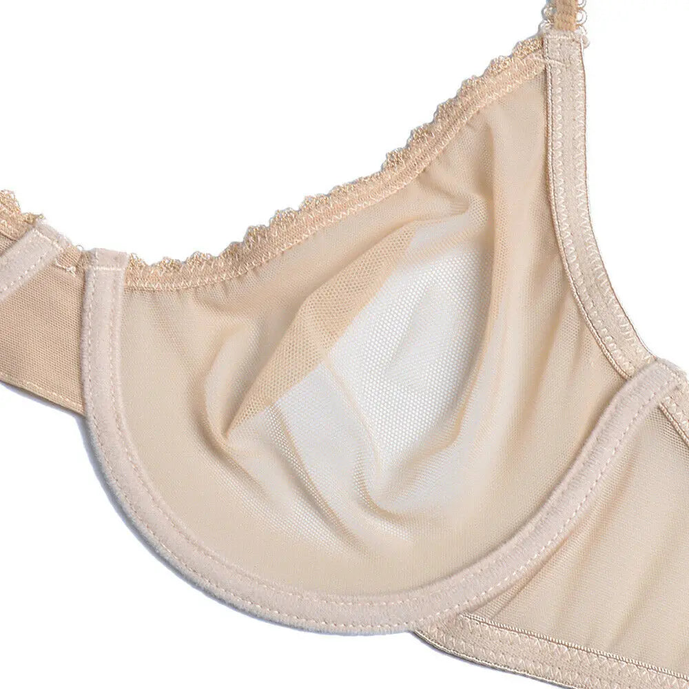 YANDW Brown Bras Panties Sale Separated Transparent Mesh See Through Stretch Women Sexy Lingerie Big Plus Size BH Set 3 Colors