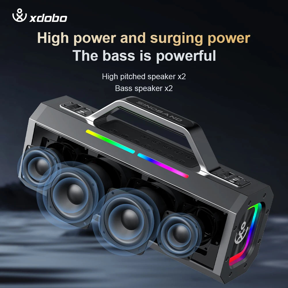 XDOBO SINOBAND Alps 150W Portable Speaker with 2 Wireless Microphones with Lights Supports USB/TF/AUX/TWS for Home Party