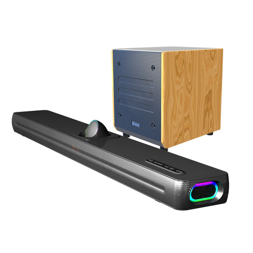 2.1CH Bluetooth Home Theatre Soundbar with Independent Wooden Subwoofer & Remote Control for TV & Indoor Use