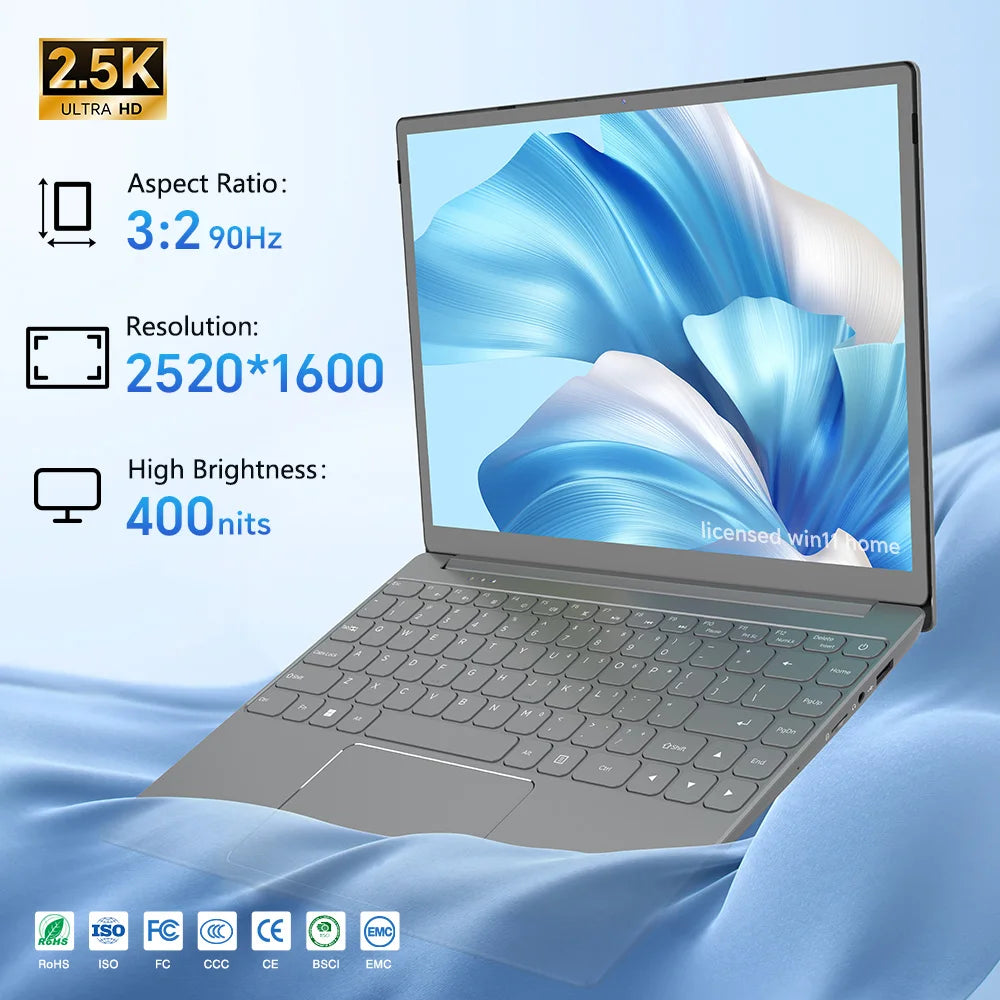 Brand New 14 Inch Laptop Windows 11Home Intel N5105 16GB DDR4 512GB SSD 2.5K Display 400nits 100% SRGB Full-function Type C