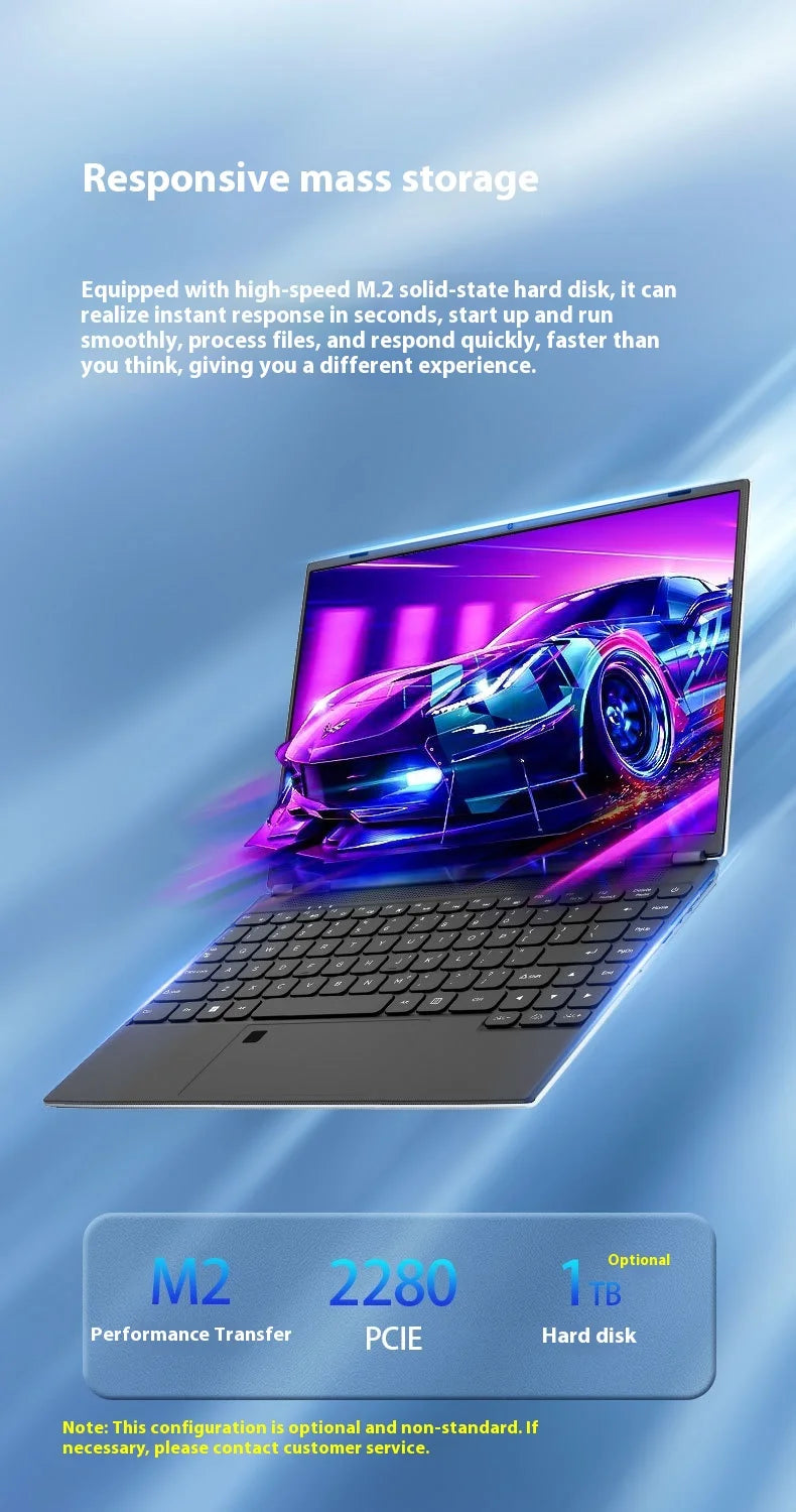 DEEQ 2025 New 14-Inch Business Laptop Intel N95 Quad-Core 32GB RAM 2TB SSD IPS Display English Windows 11 Pro Full-Size Keyboard