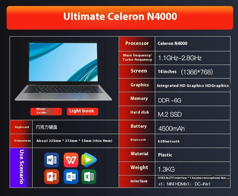 Best Selling 2025 14-Inch Business Office Laptop with Intel N3350 Processor 1TB SSD IPS Panel Camera CN Plug DUAL FAN Cooling