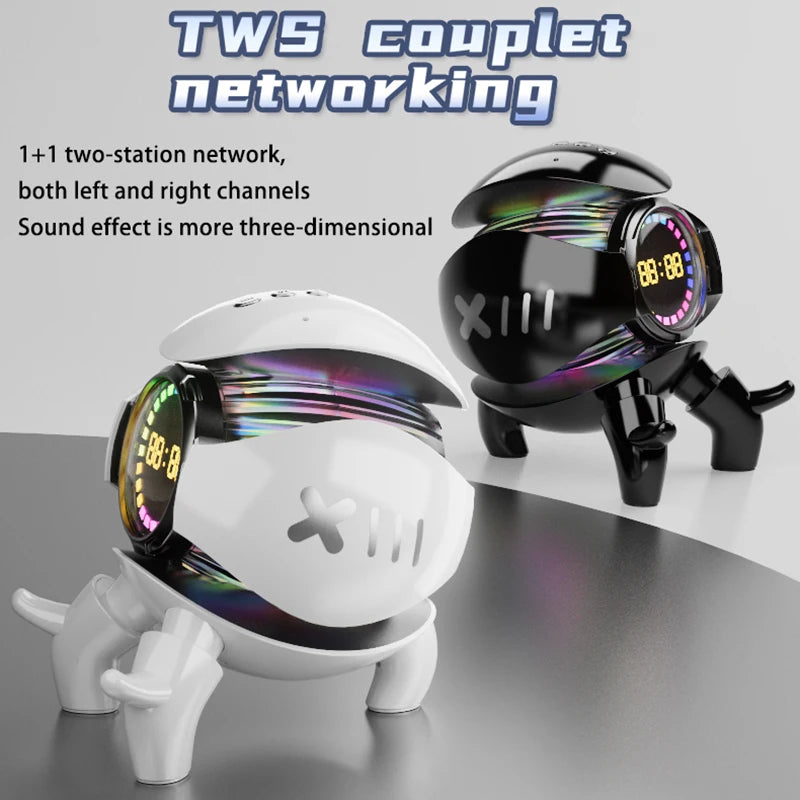 Multifunctional M10 Bluetooth Audio Fashion Mecha Monster Bluetooth Speaker with TWS Interconnect FM Radio TF Card Clock Display