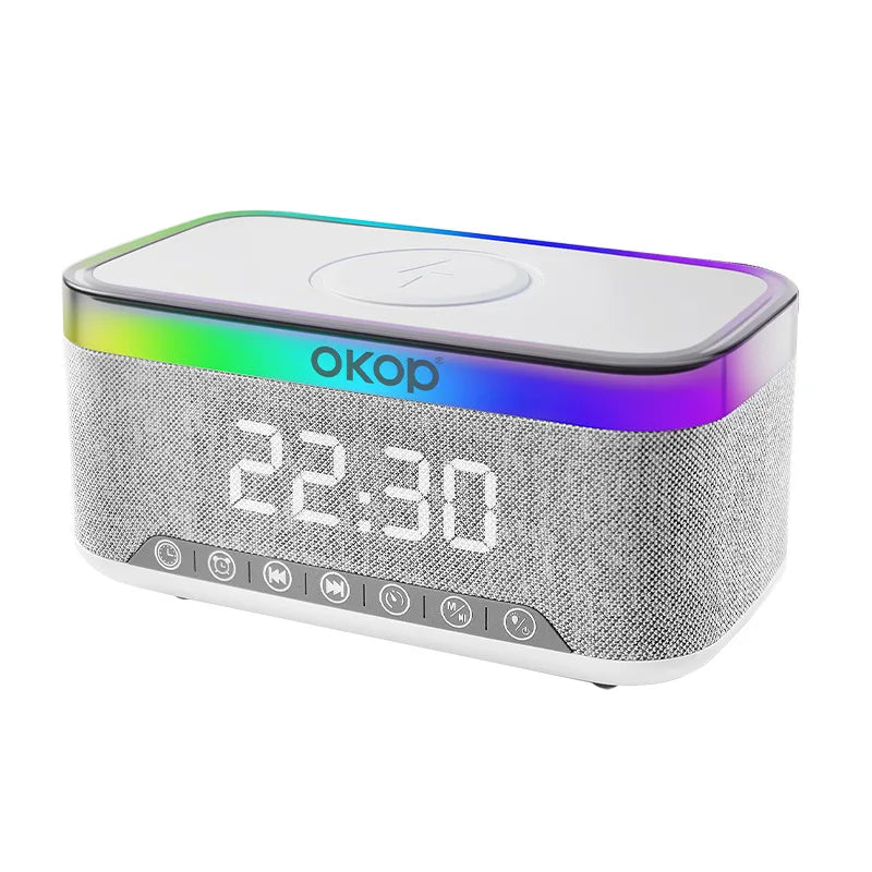 OKOP559 wholesale 15W Wireless Charging Alarm Clock RGB Ambient Light White Noise  Speaker Computer Mobile Phone home