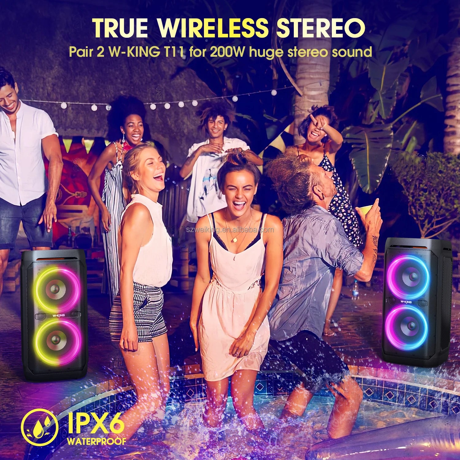 W-KING T11 5.25 Inches Stereo Portable Professional Wireless Big Speakers Outdoor DJ Bluetooth Party Speaker With LED Light