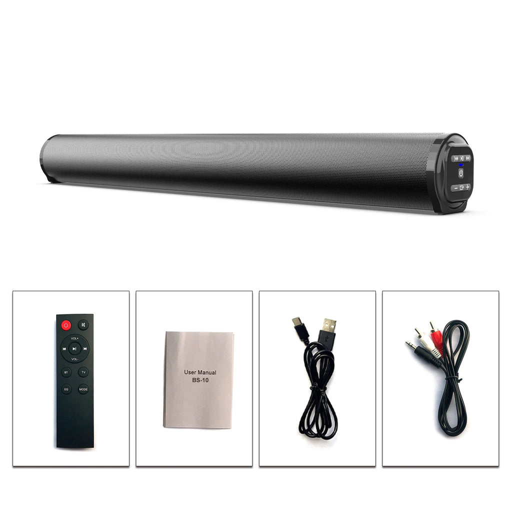 BS-10 Sound Bars for TV with FM, Wireless Speaker Soundbar Home Theater Surround Sound System TF Card/Aux/RCA Connection