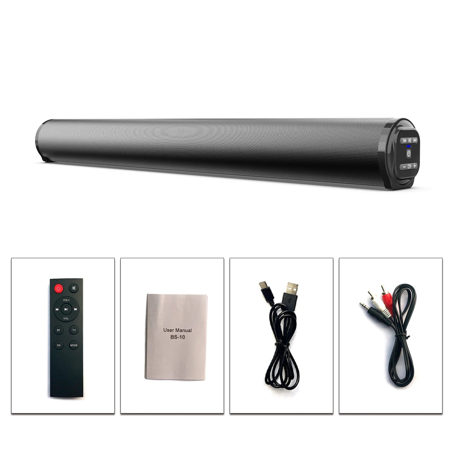 BS-10 Sound Bars for TV with FM, Wireless Speaker Soundbar Home Theater Surround Sound System TF Card/Aux/RCA Connection