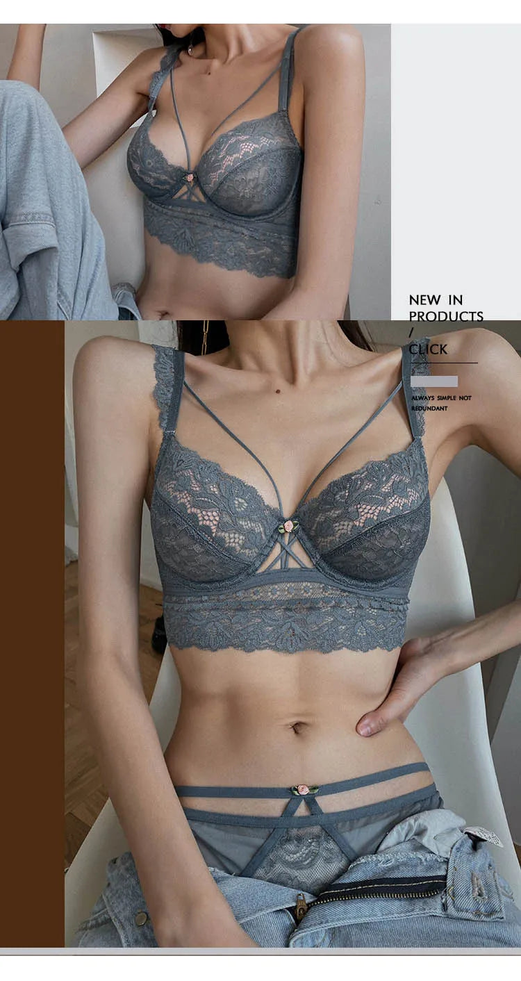 CINOON Top Classic Bandage Bra Set Lingerie Push Up Brassiere Lace Underwear Set Sexy Transparent Panties For Women underwear