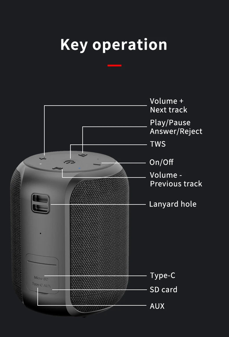 Cyboris T108 Mini Portable for 5.0 Waterproof IPX6 Speakers 50-100W Bass 360 Surround Sound Wireless 12-24h Play Time