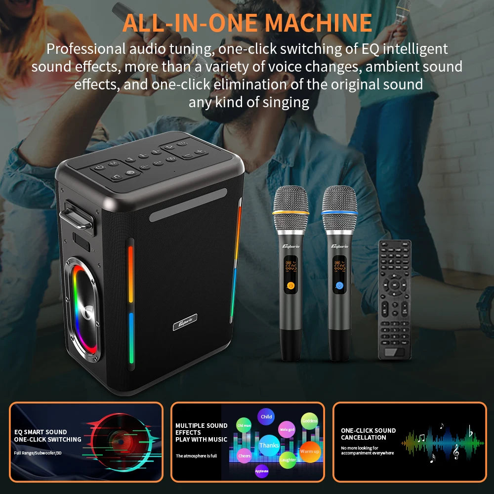 X15 Karaoke Machine PA System with Two Wireless Microphones, Portable Wireless Speaker with Remote Control, PD65W Quick Charge
