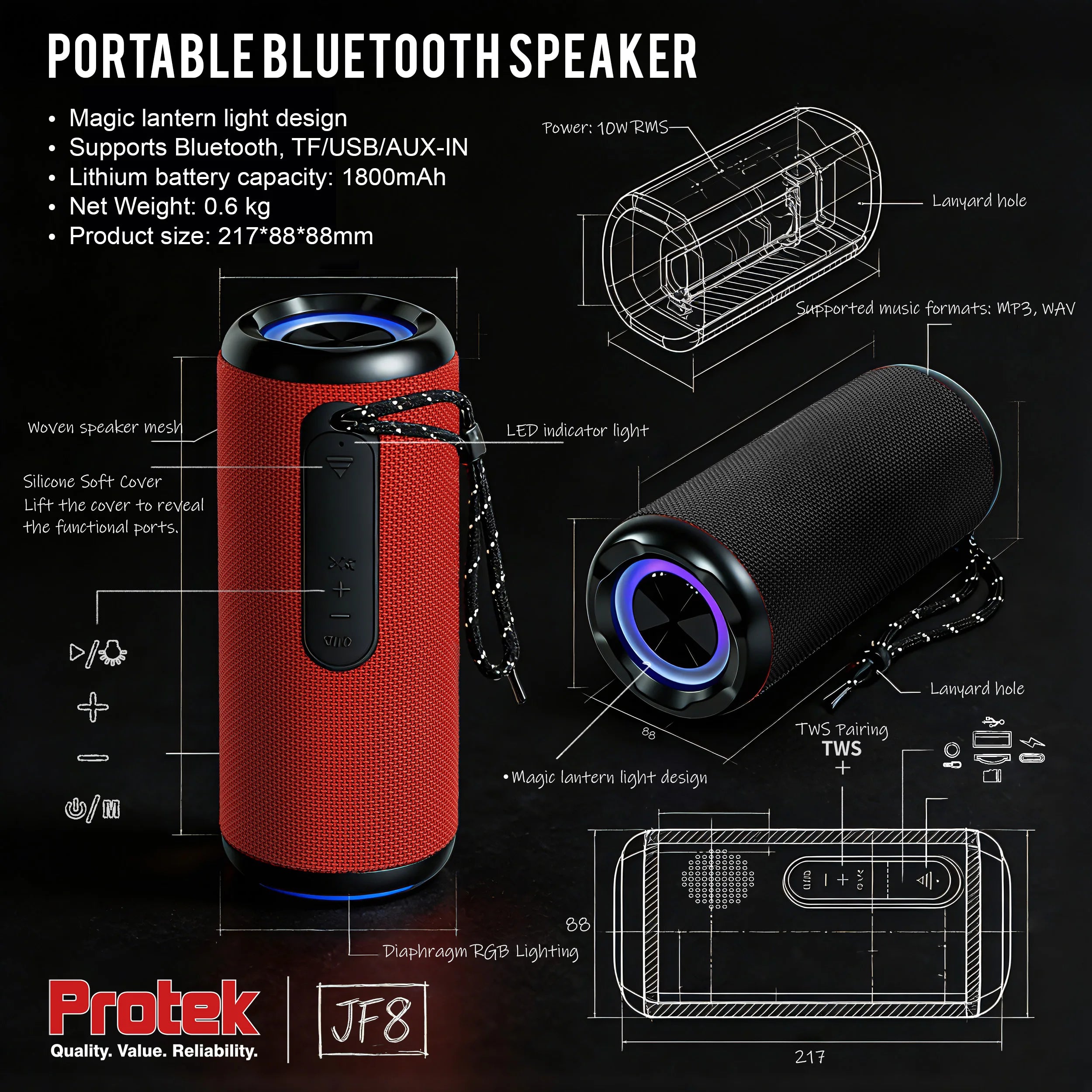 Portable Mini Wireless for Bluetooth Speakers USB 1200mAh Blue Tooth Speaker with Plastic Cabinet and Battery Power Source