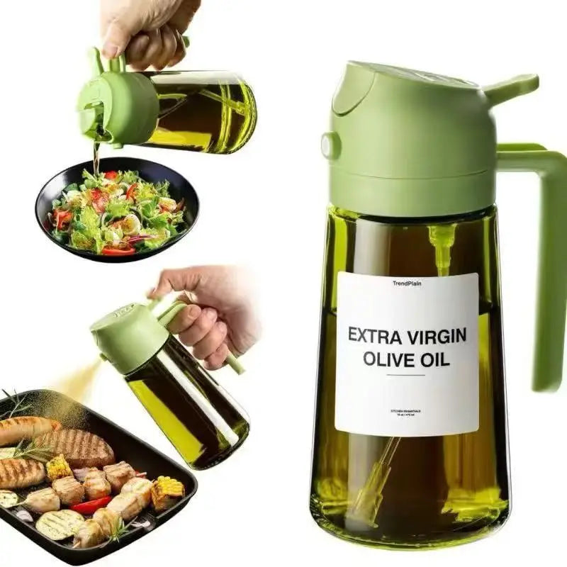 16oz BBQ Cooking Jar Kitchen Salad Barbecue Air Fryer Oil Dispenser Bottle 2 in 1 Olive Oil Sprayer Glass Botlles