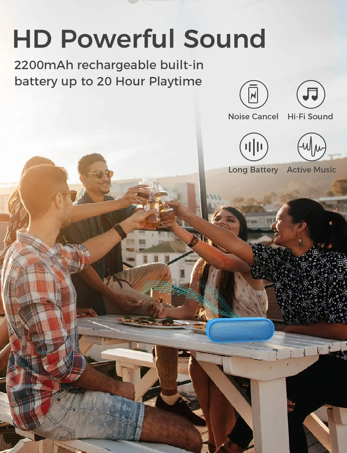 LENRUE A15 Portable Bluetooth Speaker IPX7 Waterproof 20W Stereo Sound 20H Playtime Built-in Mic Outdoor Bluetooth Speaker Blue