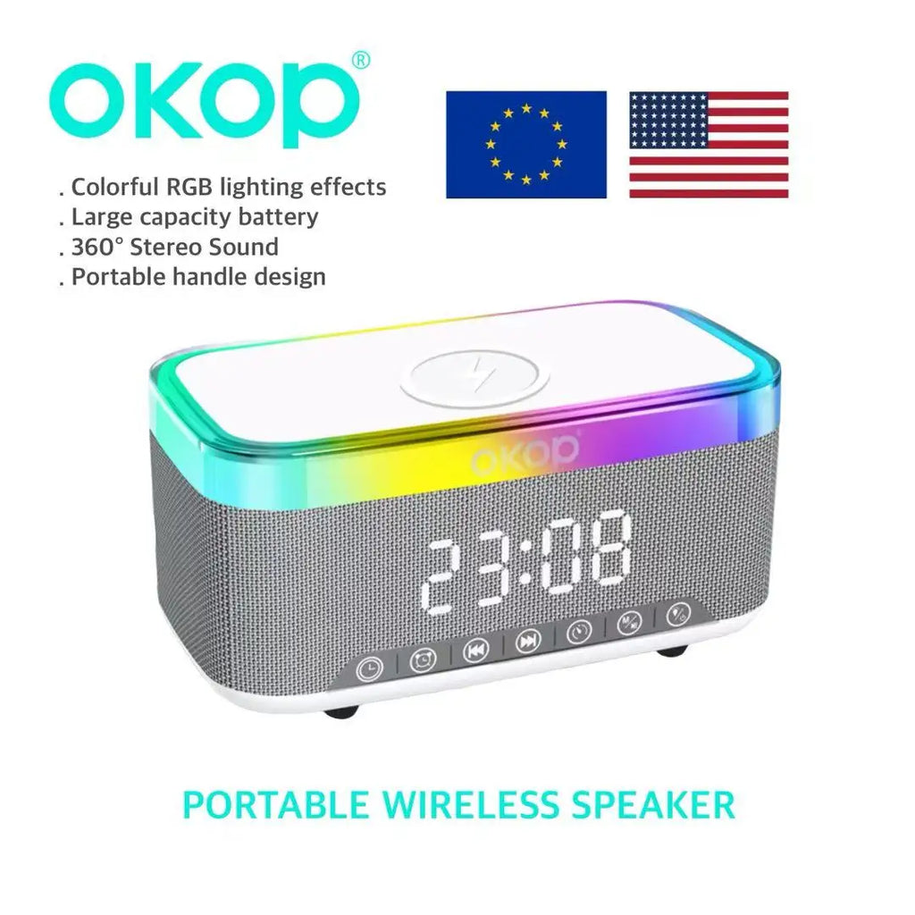 OKOP559 wholesale 15W Wireless Charging Alarm Clock RGB Ambient Light White Noise  Speaker Computer Mobile Phone home