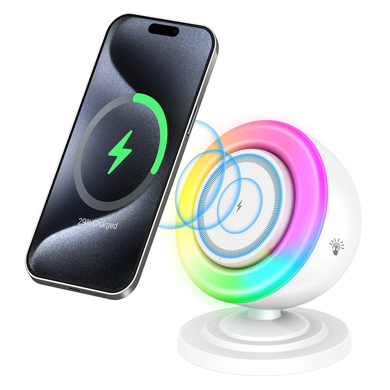 Best Selling Products 2025 15W Output Power Three-in-One Wireless Charger with Speaker and RGB Night Light Wireless Charging