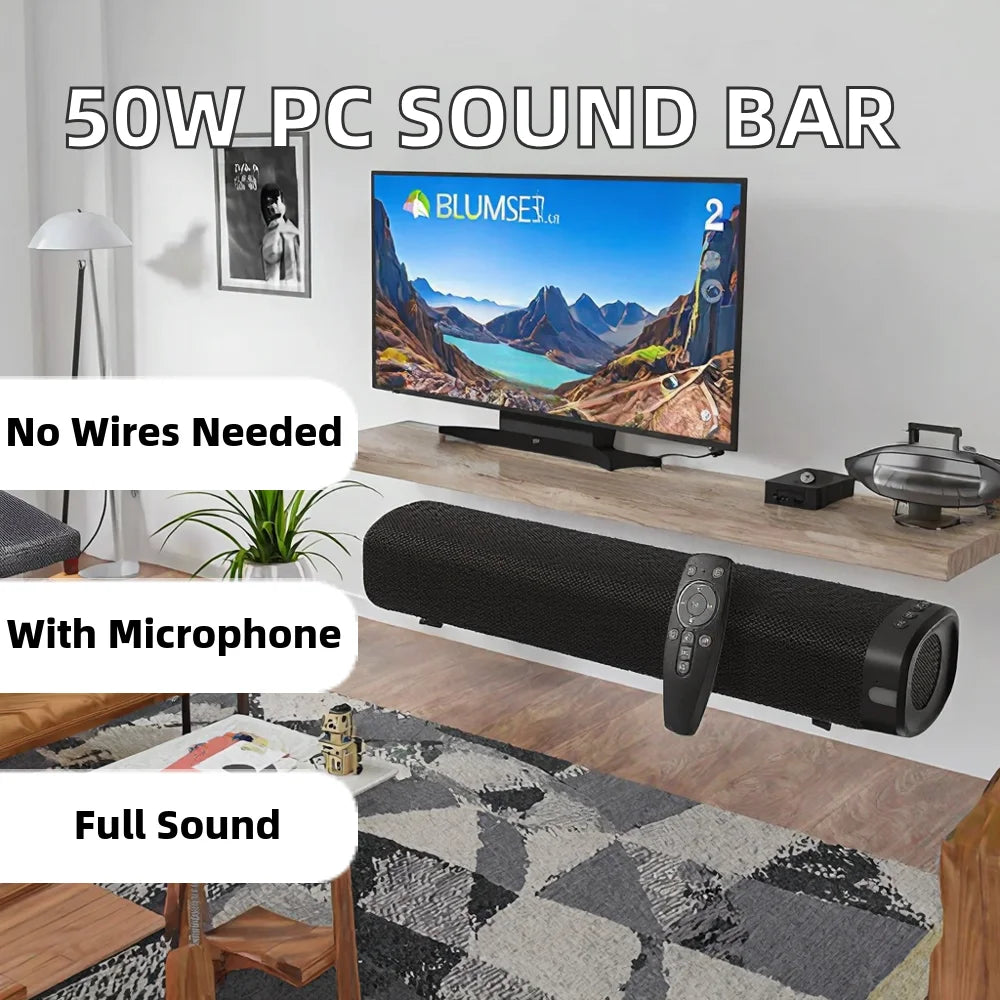 30W Active Sound Bar PC Built-in Subwoofer Wired Speaker Computer Optical/Aux/USB Wall Mountable Portable Surround Sound System