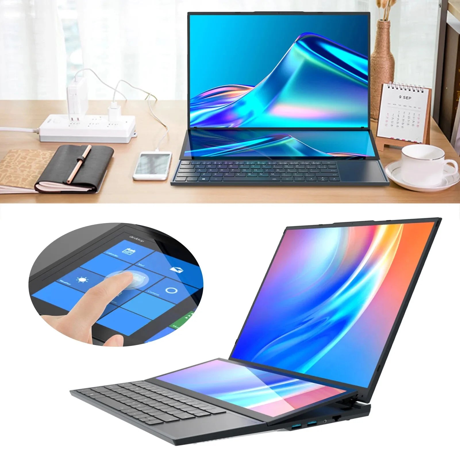 Intel Core I7-9750H High Performance 16"+14" Dual Screen Laptop 1920*1080 Window 10/11 Notebook Computer