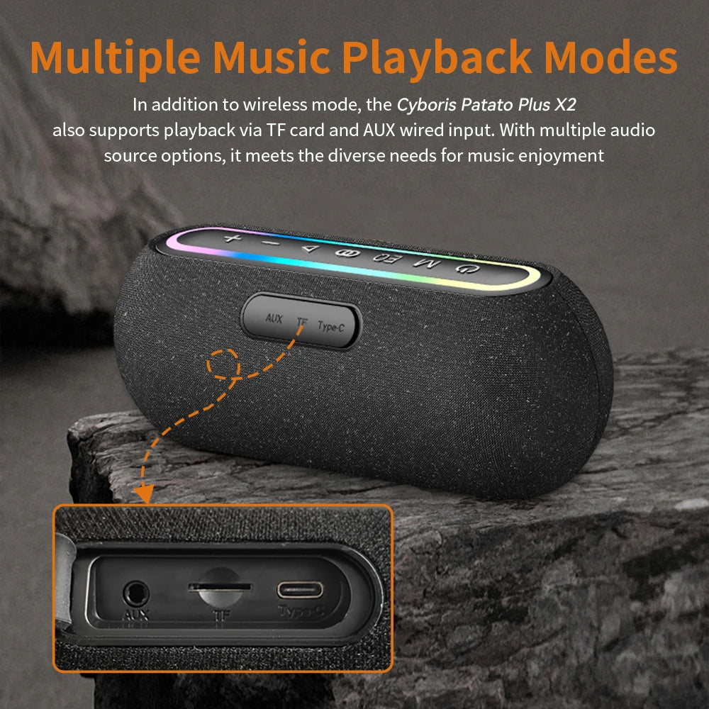 X2 60W Bluetooth 5.3 Speaker Wireless Portable Subwoofer Outdoor Waterproof Loudspeakers 3D Stereo Surround Support AUX/ TF