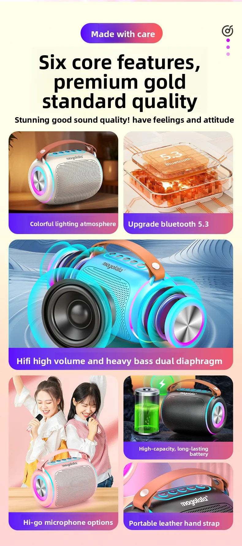 High Volume Long Battery Life Bluetooth Speaker Heavy Bass for Home Outdoor Use Easy Carry Wireless Speaker 10m Range