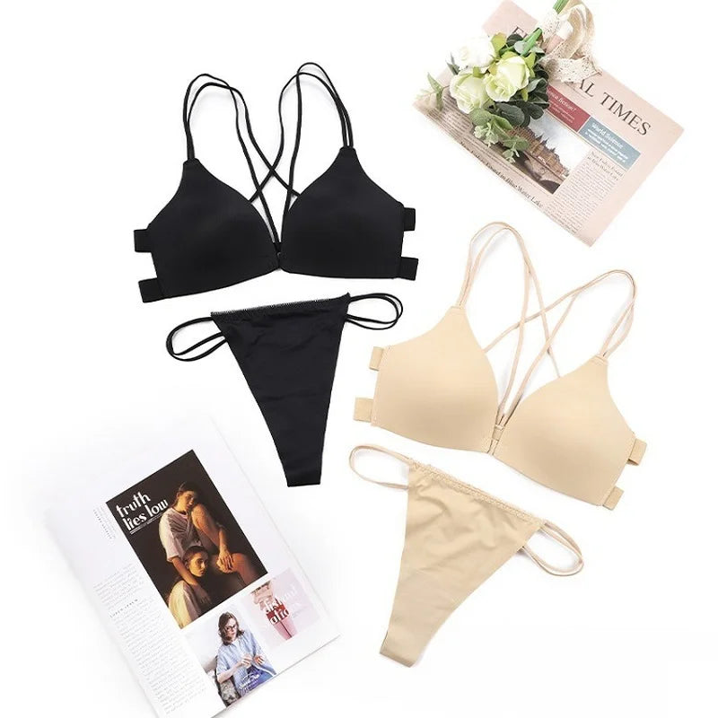Women Bra And Panties Set Sexy Backless Set Sexy G-String Seamless Bra Thong Sexy Lingerie Set Top Underwear Intimates