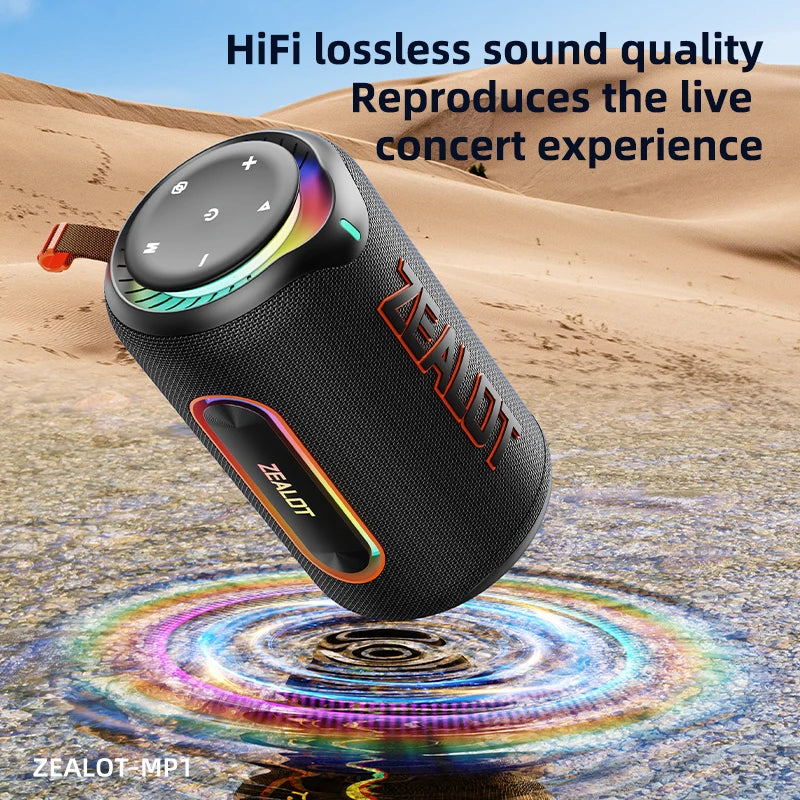 ZEALOT MP1 60W Portable Wireless Speaker, IPX6 Waterproof with RGB Lights, 8000mAh Battery, TWS Paring, TF/AUX/USB for Outdoor