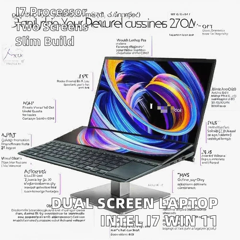 New 16+14 Inch Dual Screen Laptop Intel I7 9Gen Windows 11 Touch Screen Metal Body 1920x1200 Resolution SSD IPS Panel Business