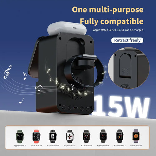 2024 New 5-in-1 Multi-Functional Wireless Charging Bluetooth Speaker Portable RGB LED Lighting Microphone Battery Power Source