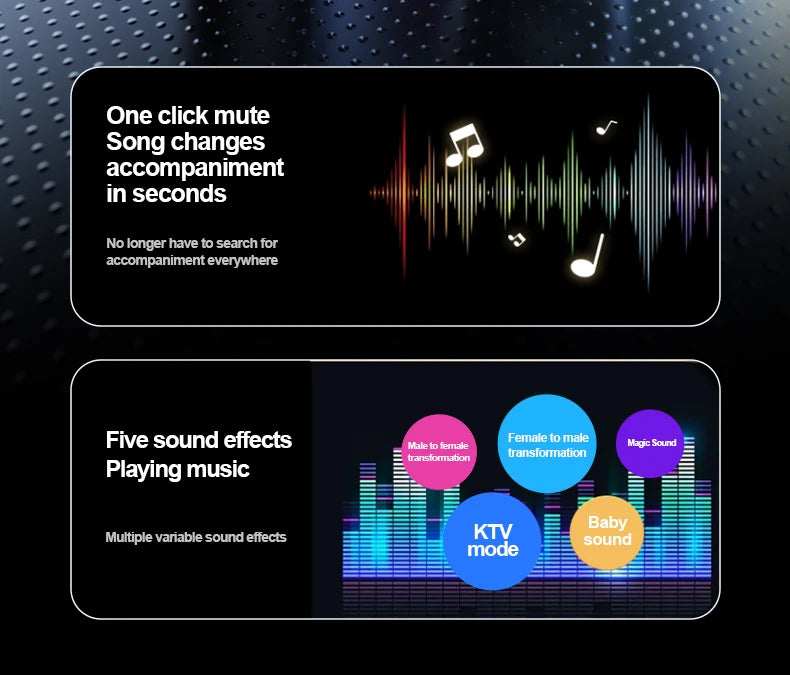 Bluetooth speaker, Karaoke machine, 30W, super colorful LED RGB lighting effect, with 2 wireless microphones and 5 sound effects